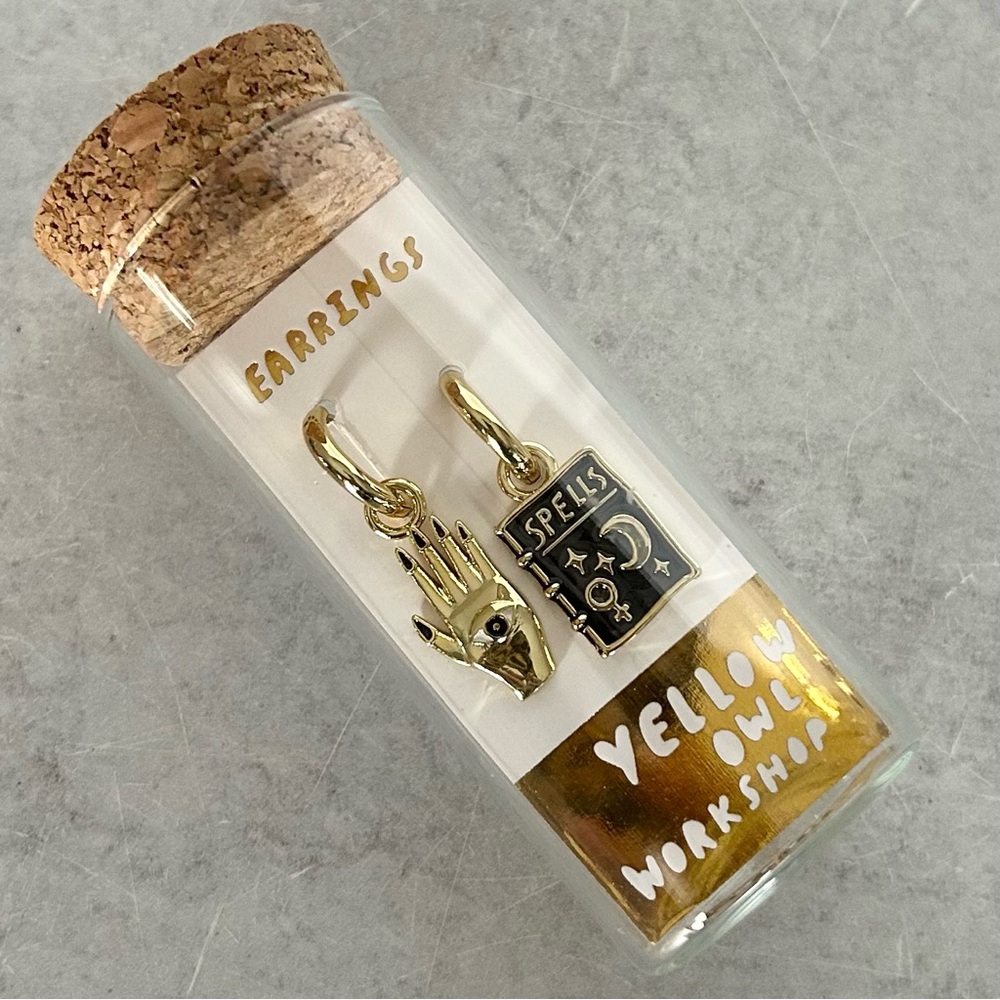 Yellow Owl Workshop Mystic Spells 18K Gold Gilt Hoop Earrings, NIB